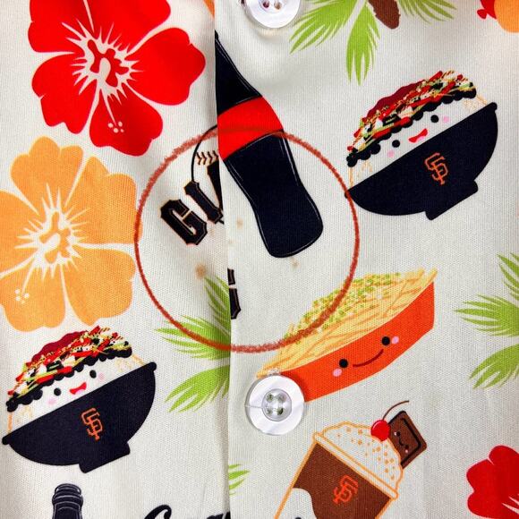 SAN FRANCISCO GIANTS Men's XL Novelty‎ Coca-Cola Hotdog Hawaiian Button Shirt - Picture 4 of 6